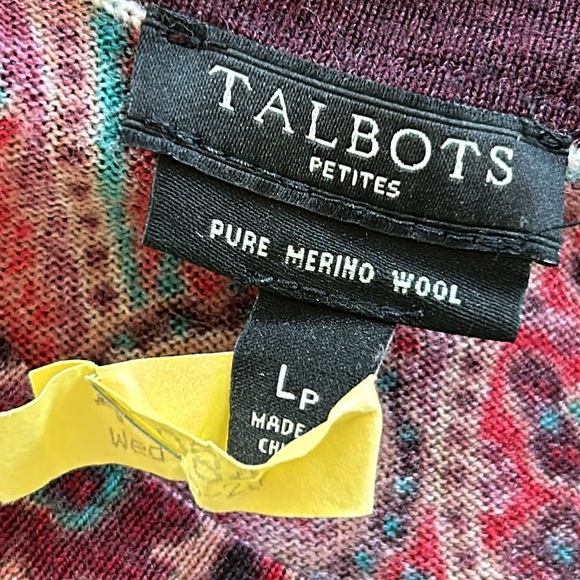 Talbot's Petites Paisley Print Merino Wool Pullover Lightweight Sweater w Cuffs - Picture 2 of 10